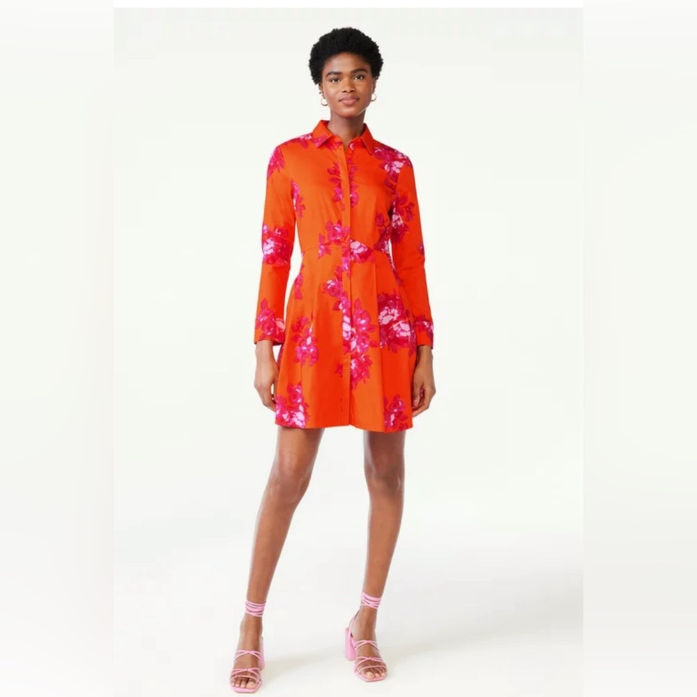 Scoop NWT orange tiger floral shirt dress, size small (4-6) long sleeve.